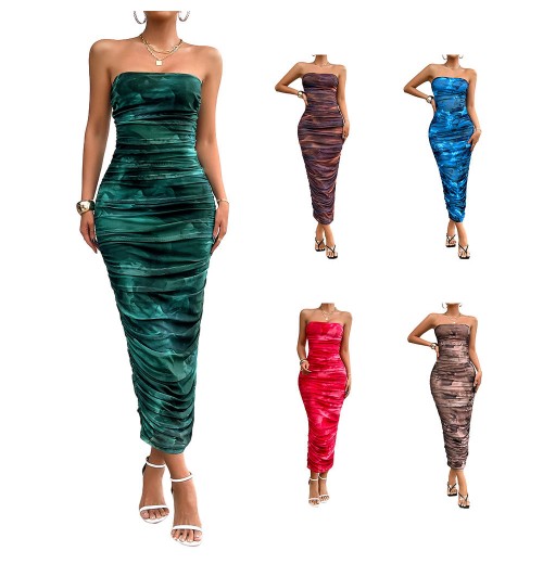2024 Fashion New Pleated Bodycon Tube Dress Ladies Long Bandage Dresses For Women Elegant Wholesale 2024 Fashion New Pleated Bodycon Tube Dress Ladies Long Bandage Dresses For Women Elegant Wholesale
